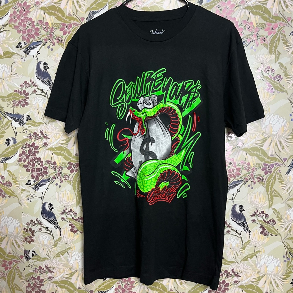 Secure Your Bag Black Tee with Vibrant Graphics